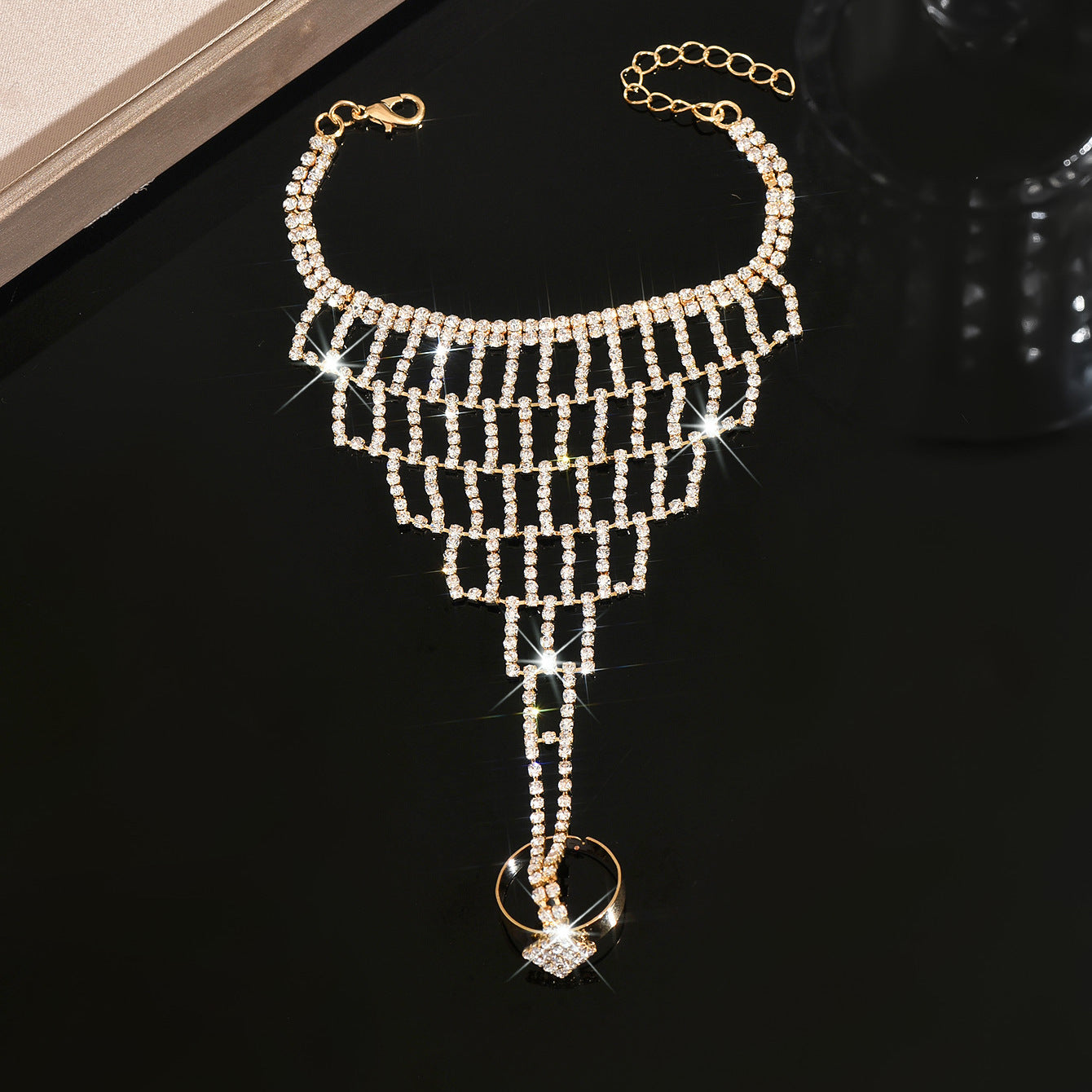 Femme Eventail Hollow CZ Slave Chaîne à main bracelet