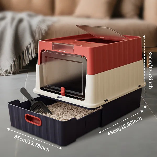 Simple red drawer-style litter box