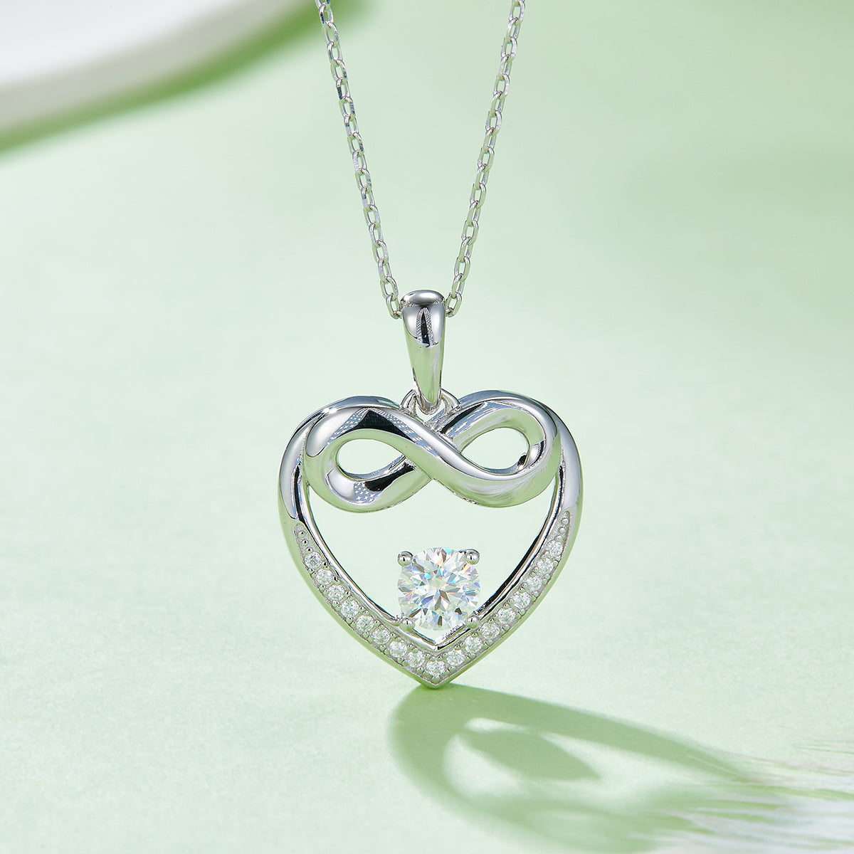 4.8g S925 Argent Sterling 5mm Moissanite Infinity Coeur Collier 45cm 17 Pierres Pendentif Wi