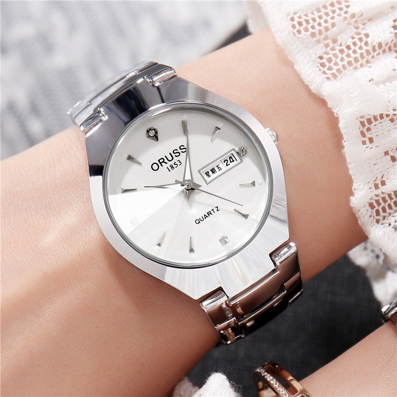 Tungstène acier couleur imperméable mode étudiant couple calendrier Quartz montre
