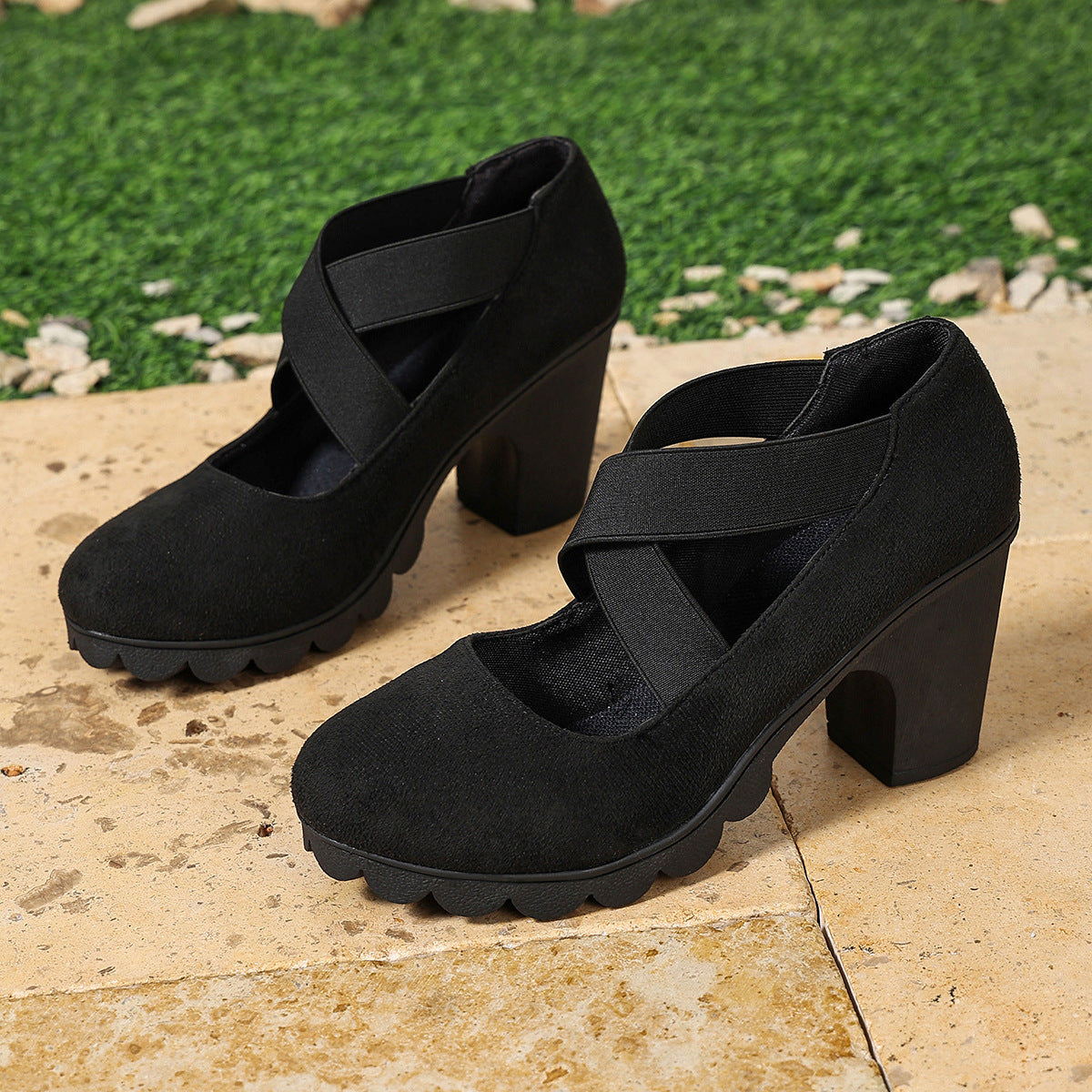 Retro Cross-Strap Platform High Heels