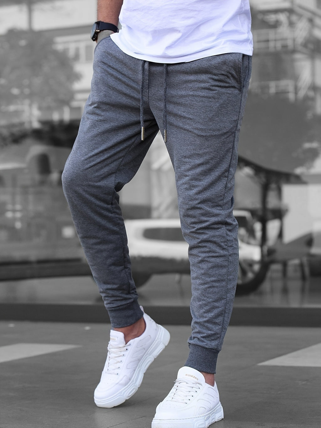 Casual Sporty Lightweight Respirant style américain Pantalons Slim-fit de couleur unie