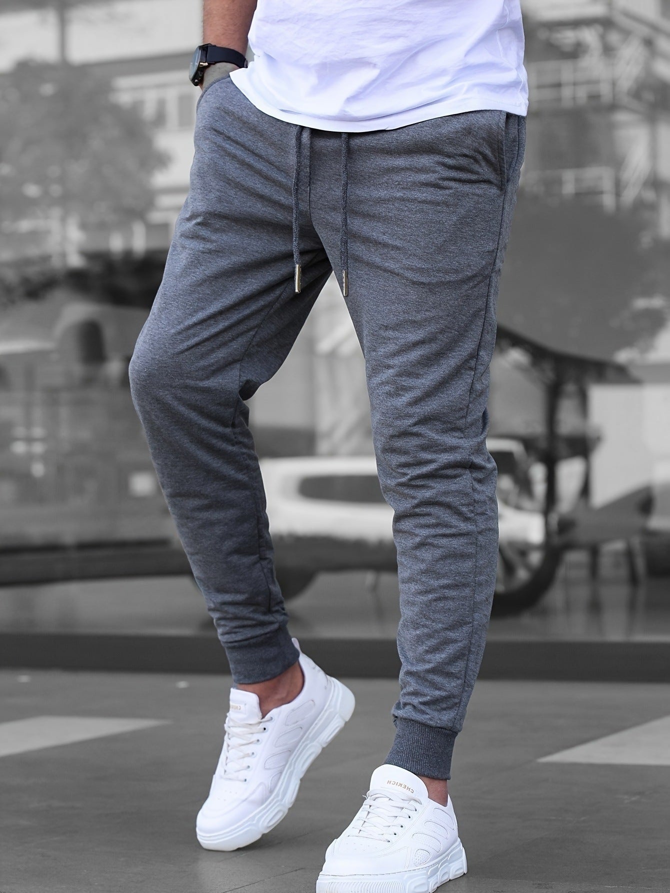 Casual Sporty Lightweight Respirant style américain Pantalons Slim-fit de couleur unie