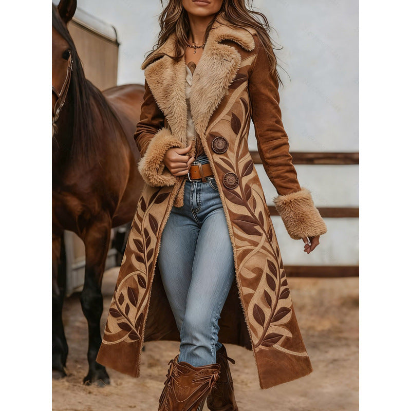 Manteau imprimé mode en peluche de style occidental pour femmes