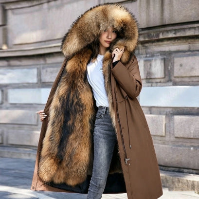 Manteau de fourrure pour femmes Faux Fox et Raccoon Fur Veste en coton épais