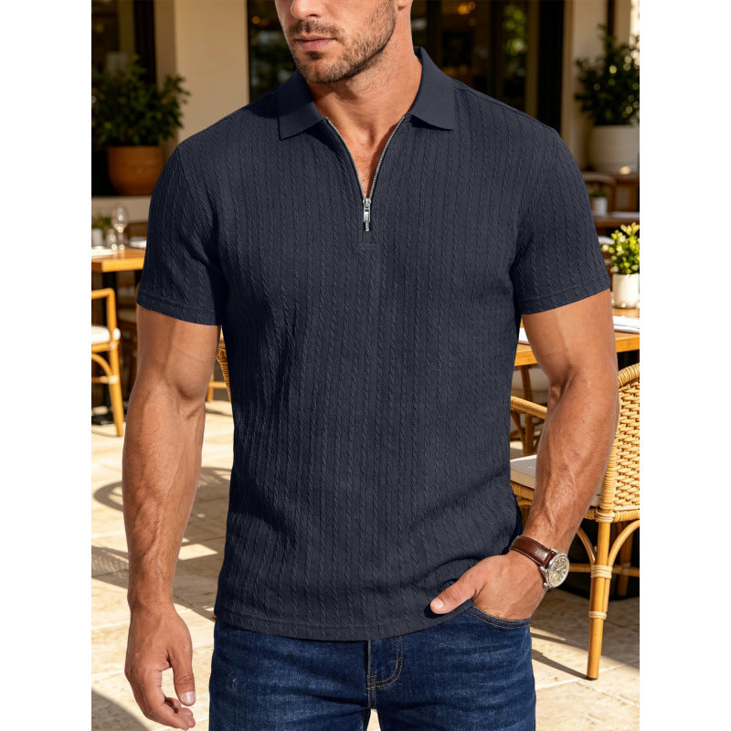 Polo Texturé Homme d'été Jacquard demi-zip Polo avec col tourné