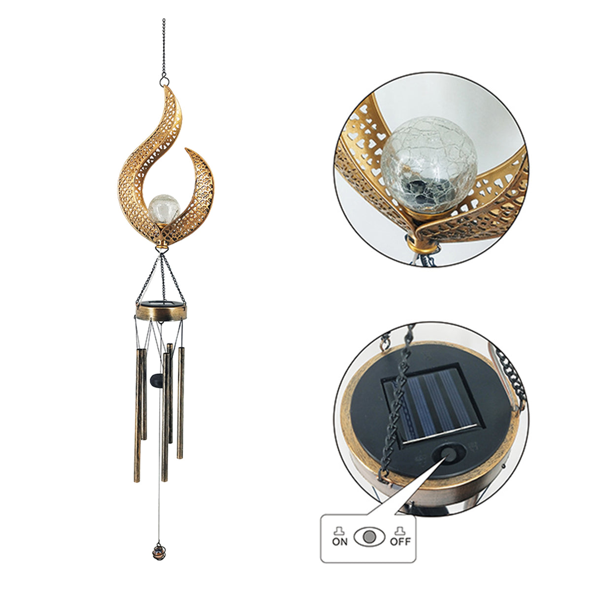 Wrought iron solar lamp outdoor wind fireplace lamp hollow flame sun moon garden lamp