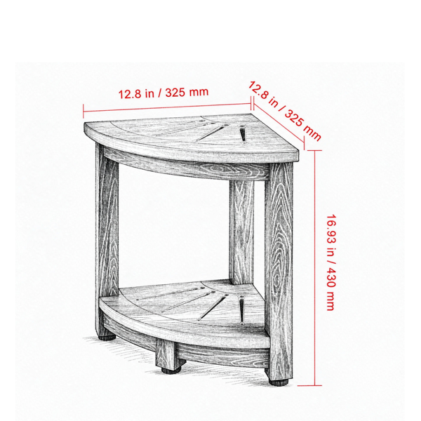 Banc de douche d'angle 16.5inch Hauteur 12.8inch Rayon