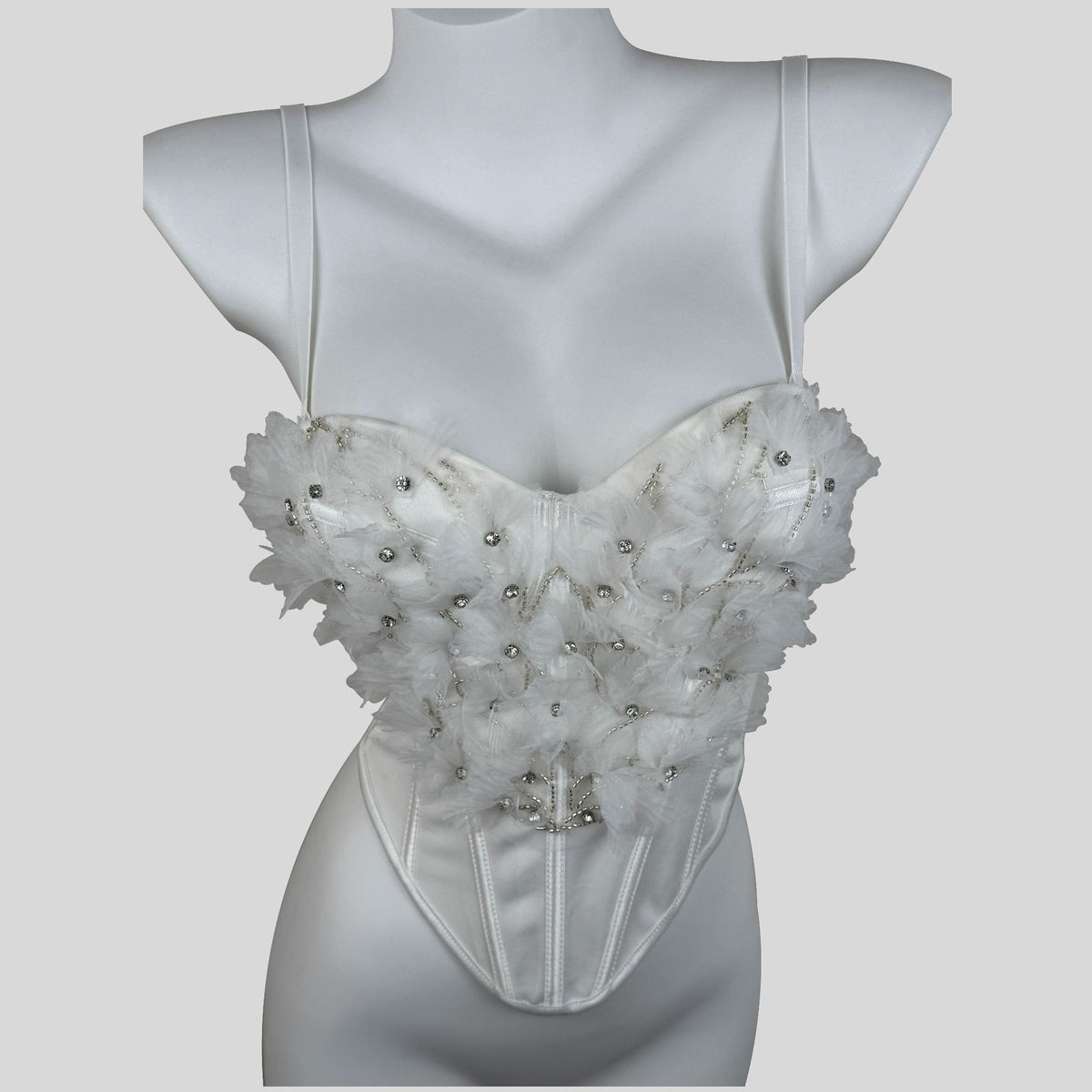 Corset de forme florale de Mesh, en Strass, robuste