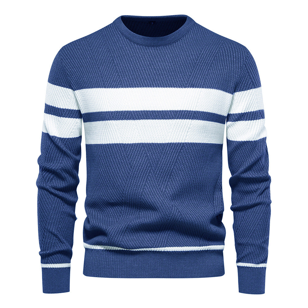 En stock L'automne et l'hiver hommes occasionnels rayés hommes Pullover couleur correspondant Roun