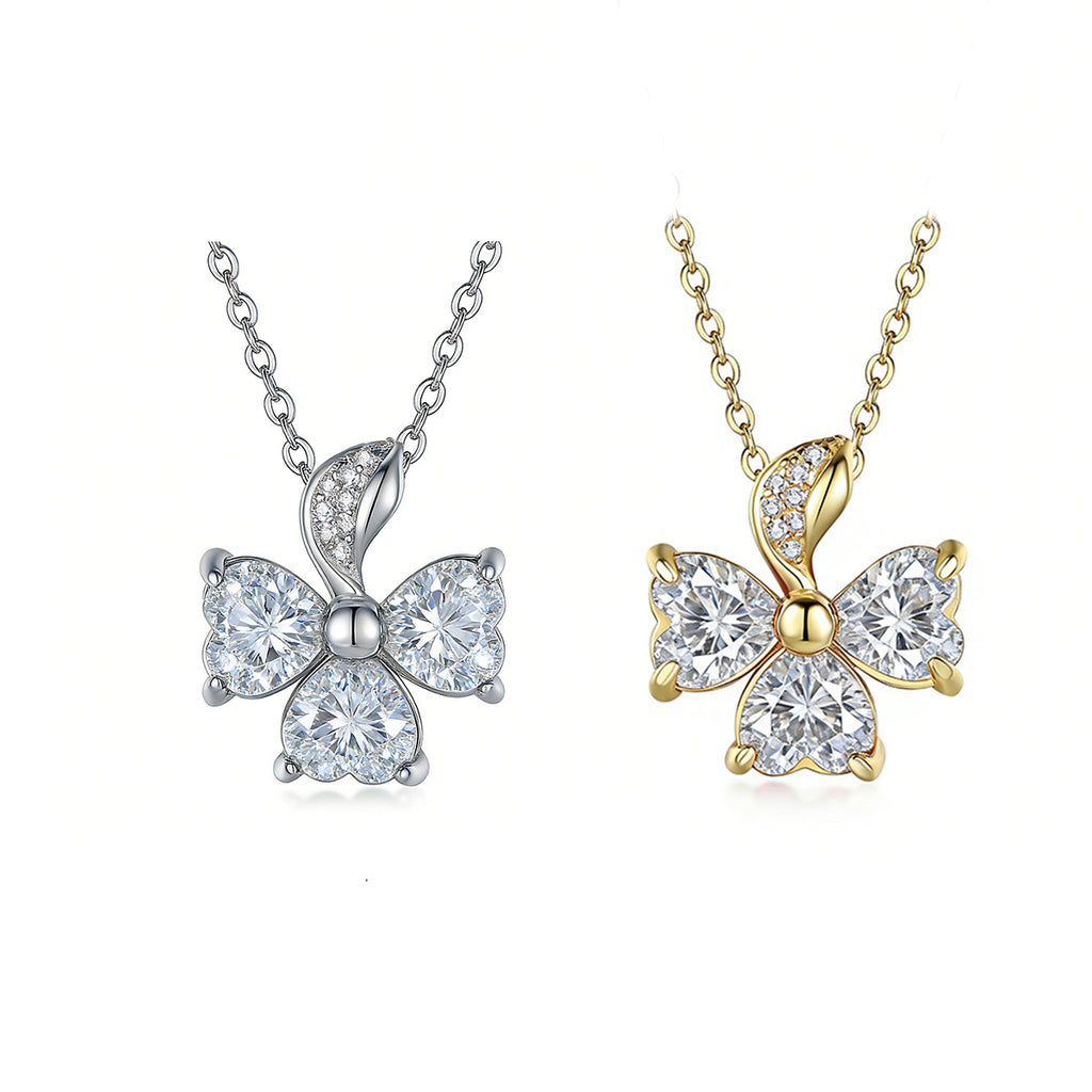 S925 Argent Sterling 3-Leaf Clover Moissanite Collier 3pcs 6x6mm Pierres coupées au coeur GRA Cer