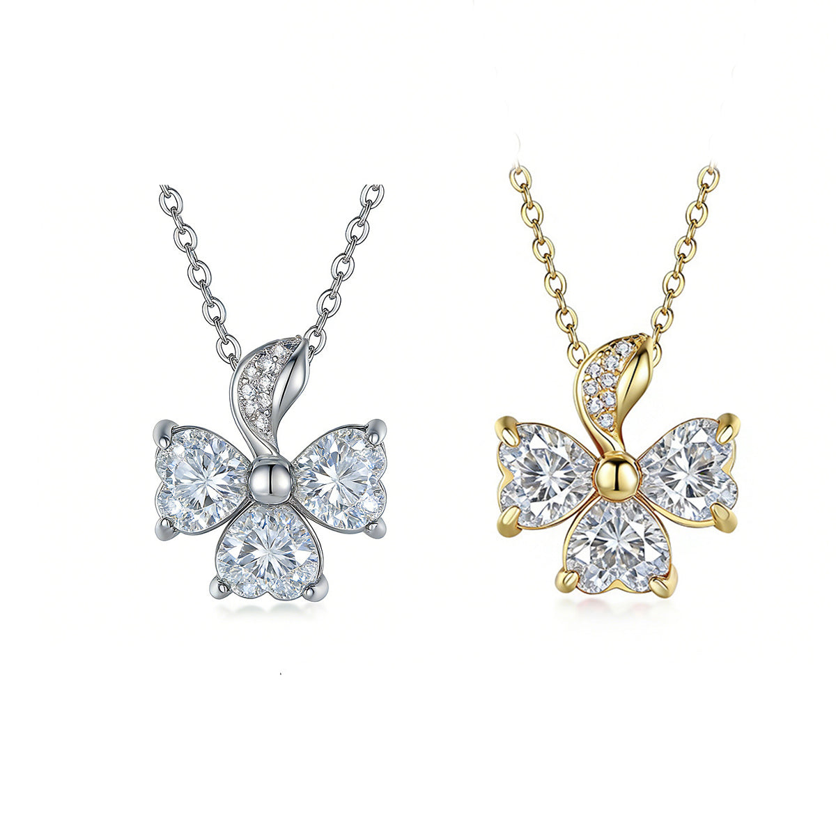 S925 Argent Sterling 3-Leaf Clover Moissanite Collier 3pcs 6x6mm Pierres coupées au coeur GRA Cer
