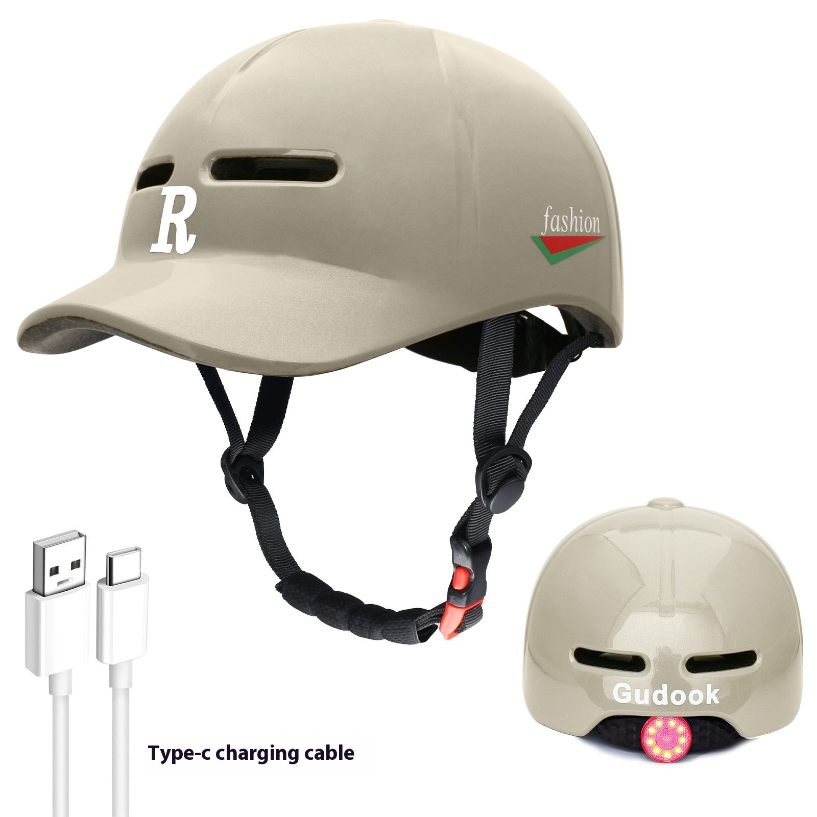 Duck Tongue Integrated Bicycle Helmet Warning Light