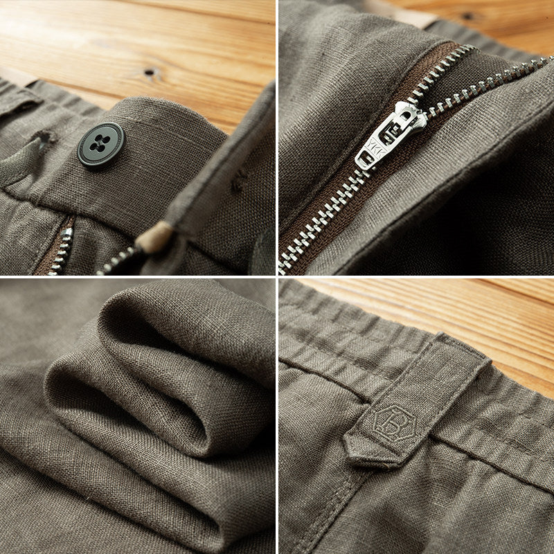 Pantalons à cordons élastiques en lin pour hommes