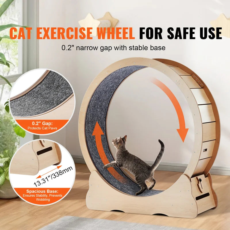 Roue d'exercice de chat en bois Grande roue tapis de chat pour roues de course de chat intérieur avec Deta