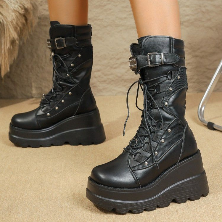 Plus-size Dark Versatile Edgy Punk-style Platform Fashion Bottes