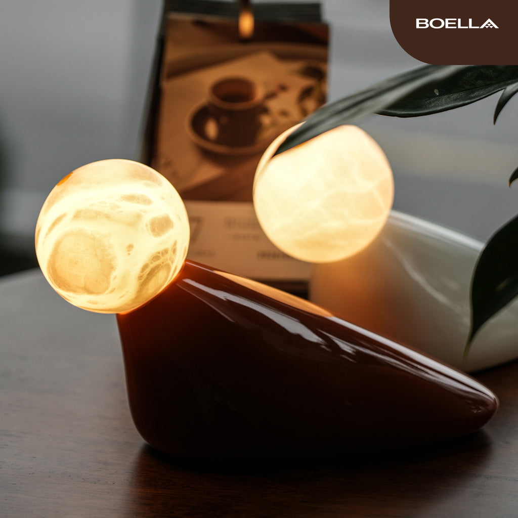 The Waterbird Moon - Lampe en Albâtre et Aluminium de luxe