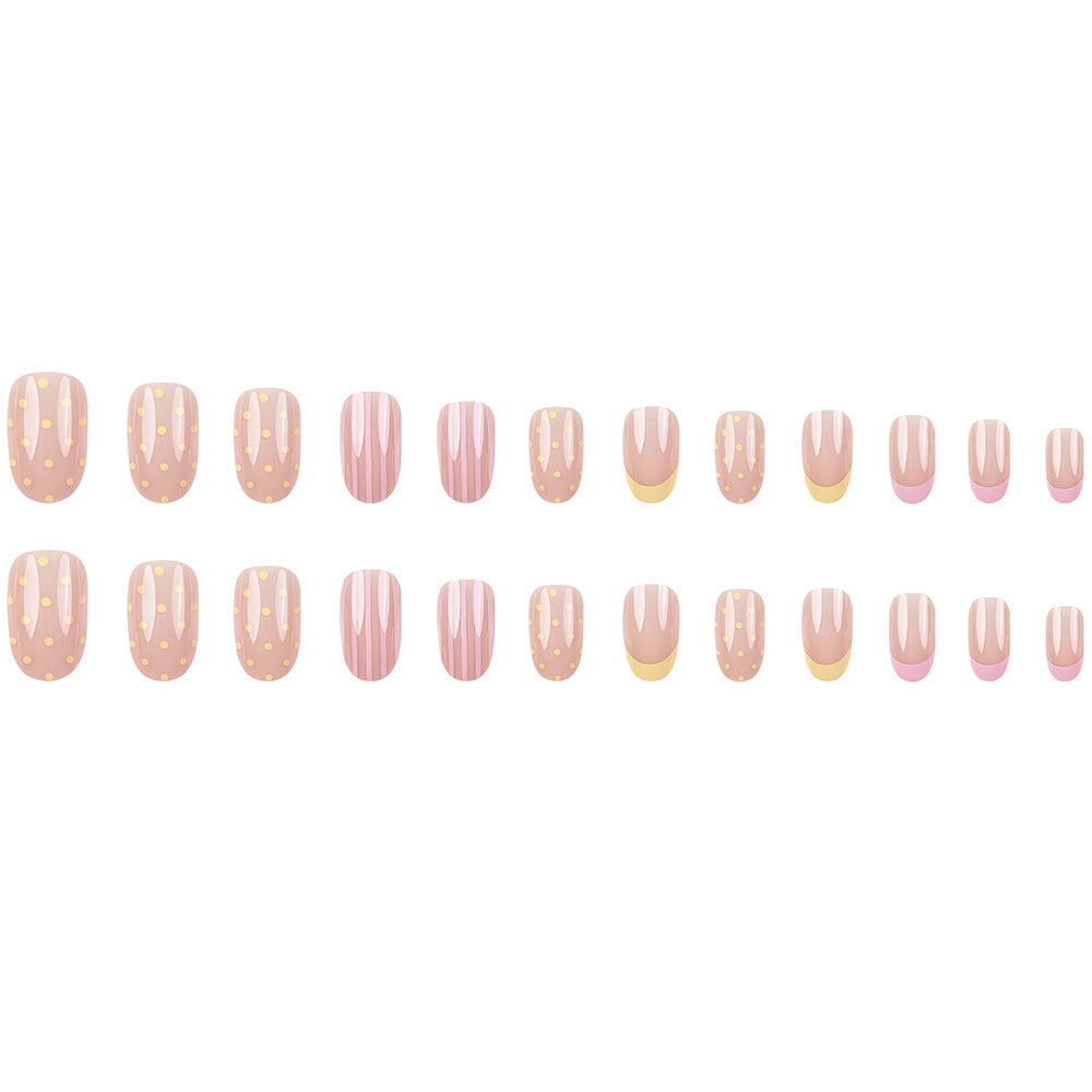 Stickers 24 Pièces de Short Almond en forme de Nail Acrylique Portable avec Bords Jaunes et Fren