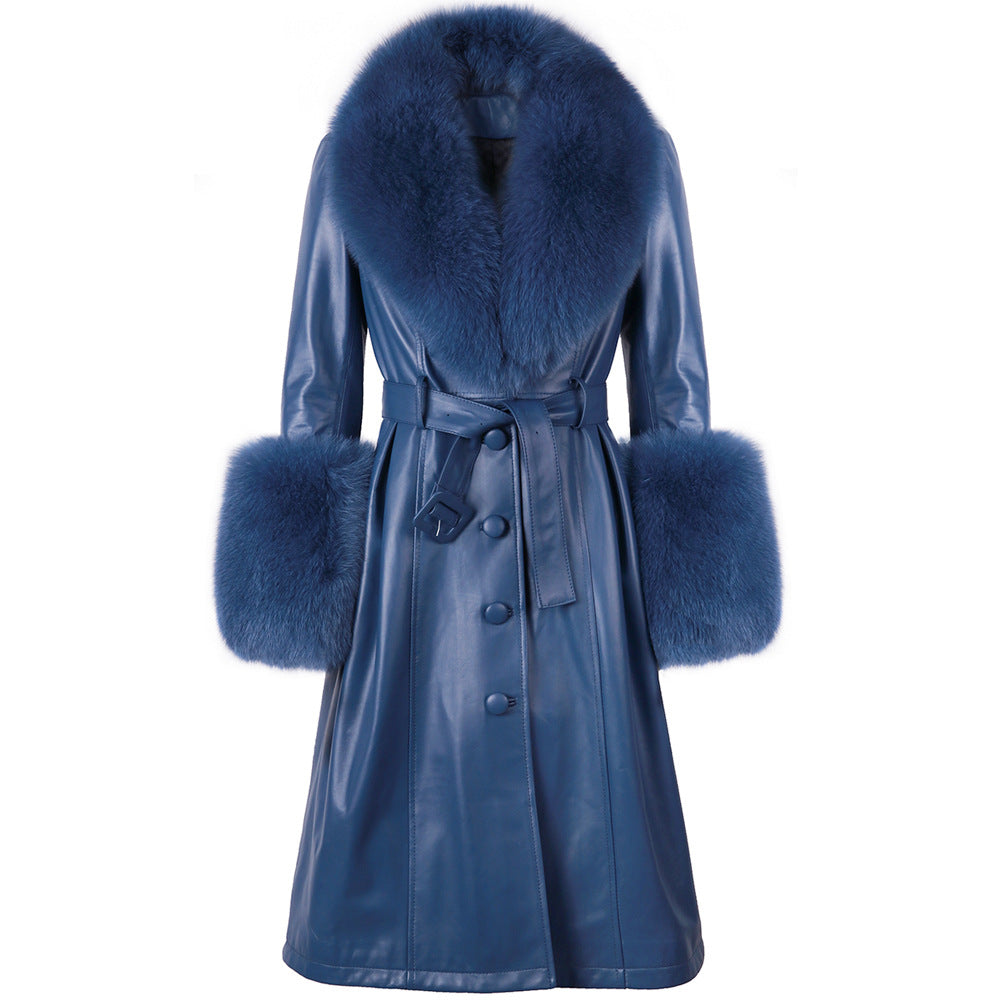 Manteau de fourrure de renard en cuir mince