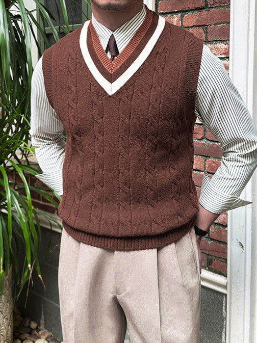 Veste contrasté de couleur contrastée de col V mode homme Casual All-Match