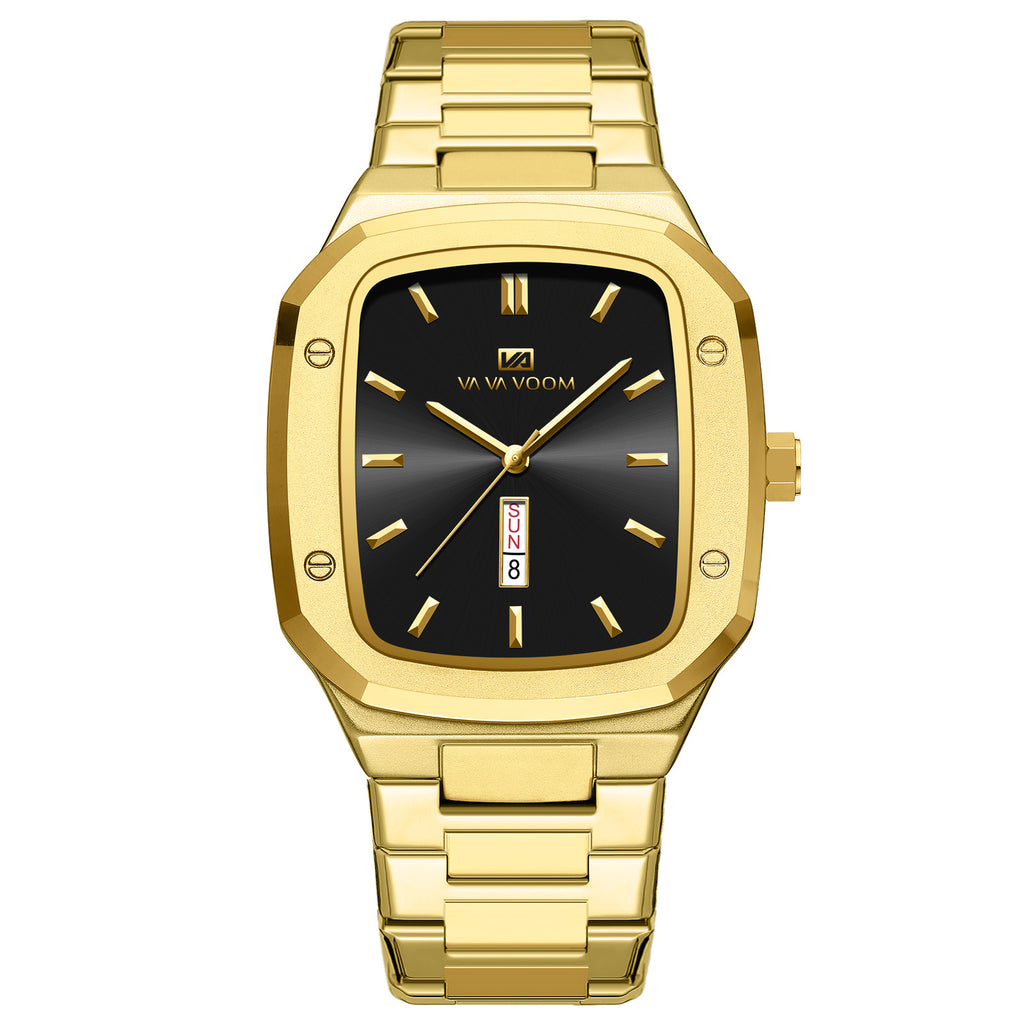 Business Rectangulaire Creative Dual-Date Steel-Strap Mens Watch