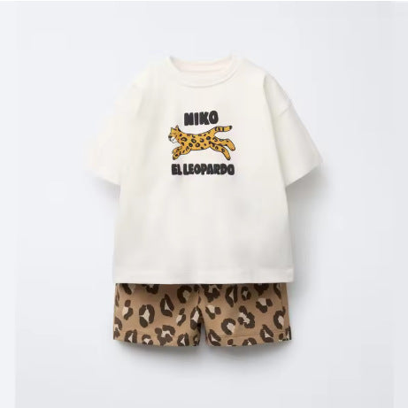 Summer Korean Style Boys Dinosaur Cartoon Print Set
