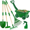 Ensemble d'outils de jardin vert à 7 pièces avec brouette pour jardinage et fournitures de fête