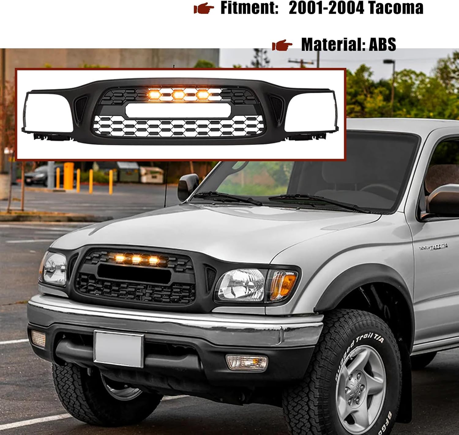 Grille avant convient pour Tacoma 2001 2002 2003 2004 Avec Amber LED Accent Lights Matte Black