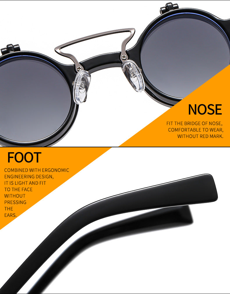 Lunettes de soleil Flip double couche à cadre rond