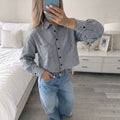 Chemise courte en cuir taille haute pour femmes