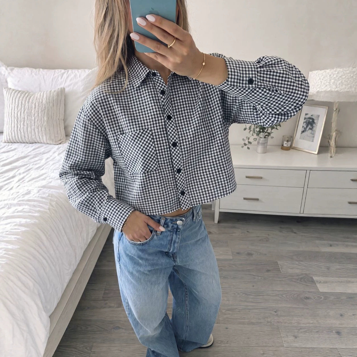 Chemise courte en cuir taille haute pour femmes
