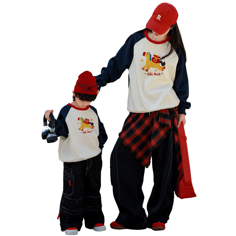 Sweatshirts de correspondance parents-enfants doux et respirant non-pilling Springautumn Family Outf