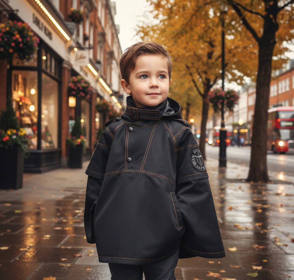 Enfants Léger Poncho Coat Black Cape Jacket Windproof Printemps Âge 3-5Y