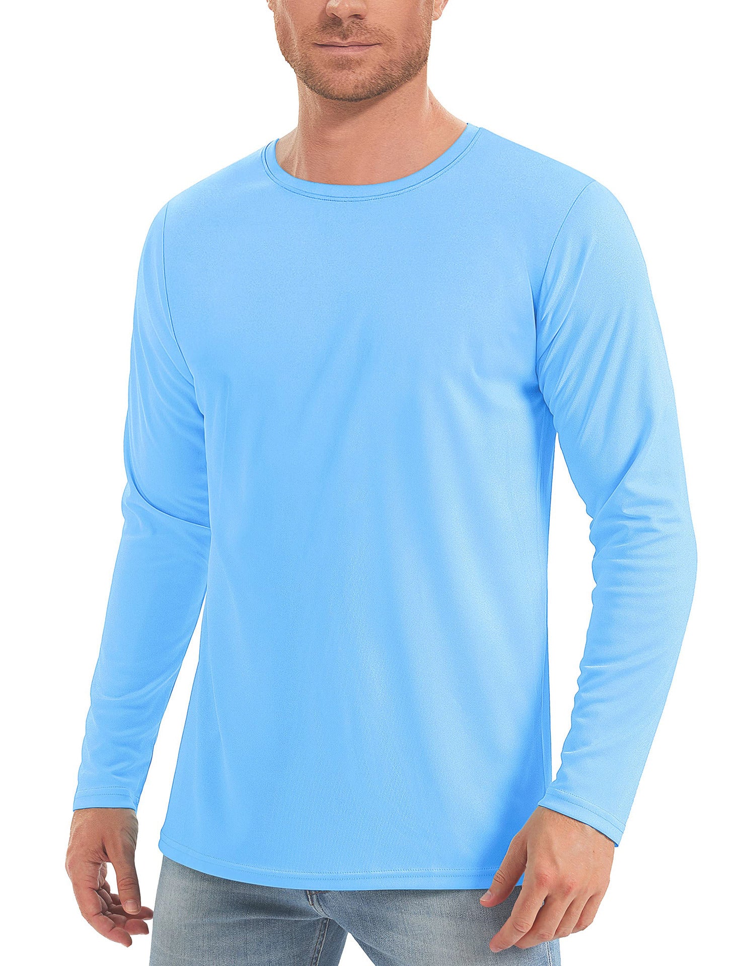 Hommes Solid Color Crew Neck Protection du soleil manches longues Shirts Uv Protection Respirant Runni