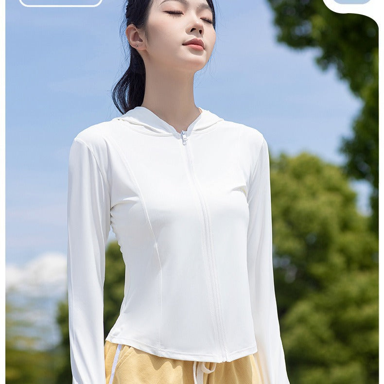 Femmes Ice Silk Cool Yoga Sun Protection Vêtements Slim-fit Waist Breathable Outdoor Howe