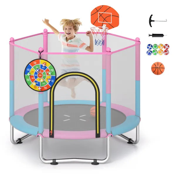 Trampoline enfant 3-en-1 60" avec panier-balle et dartboard