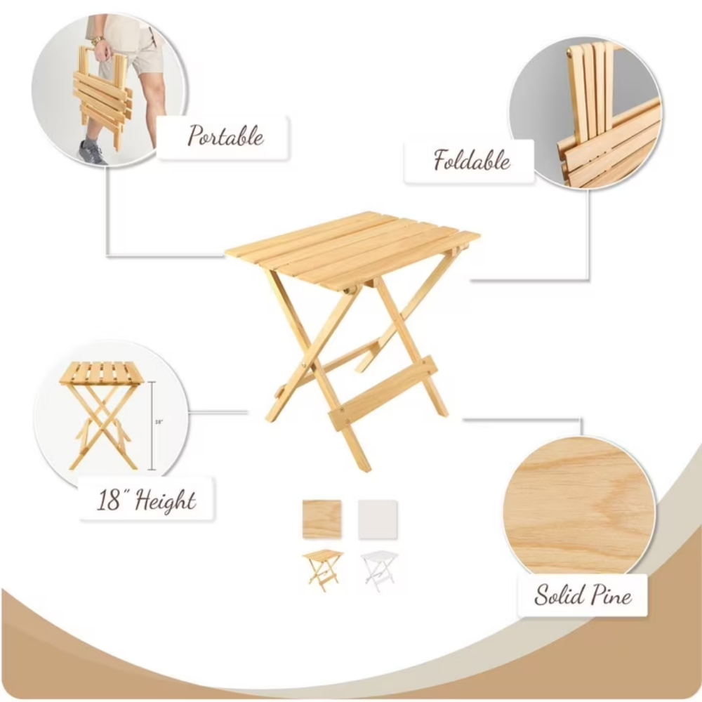 Table latérale pliante en bois massif portable
