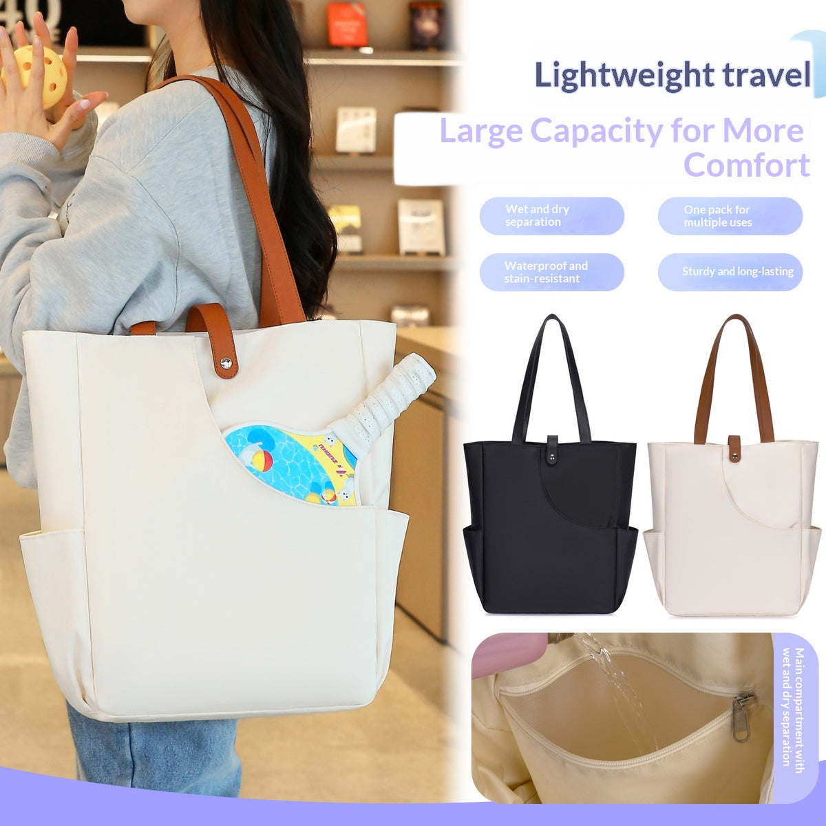 Sac de sport portable multifonctionnel pour bâtons et raquettes de tennis