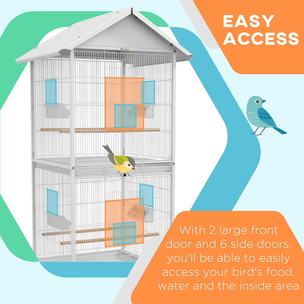 Fermoir de cage d'oiseau en métal brut avec perches de support roulant Conteneurs alimentaires Portes Roues 67"