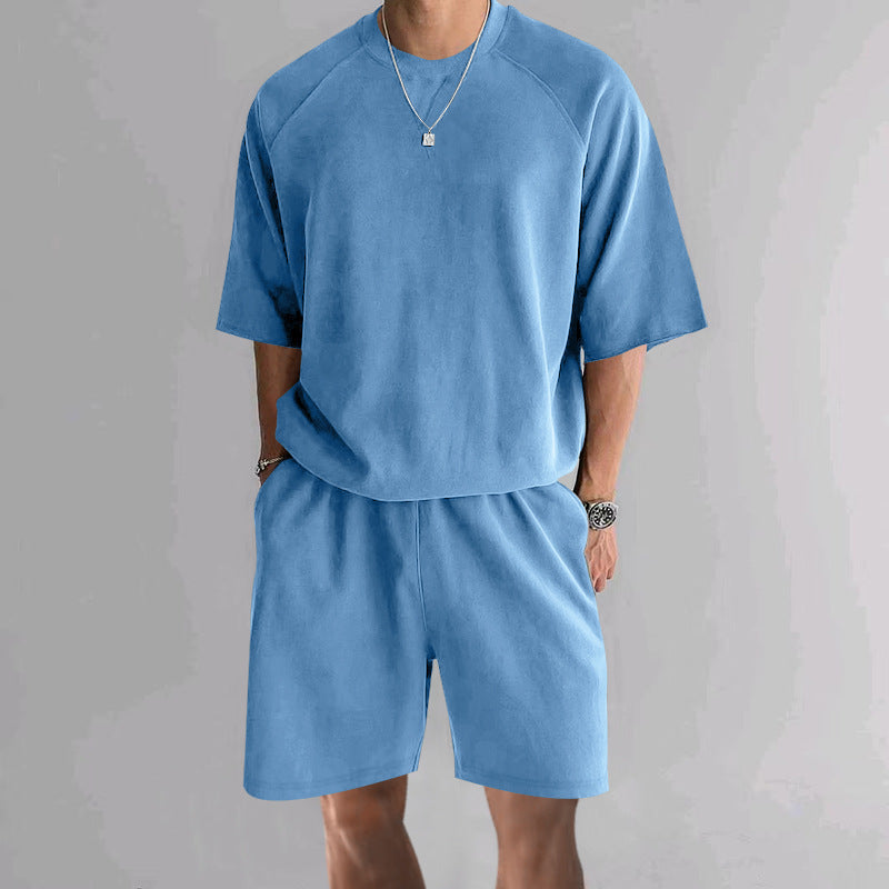 Short de sport à manches courtes Terry Casual ronde hommes