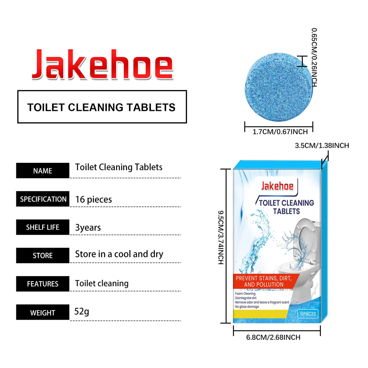 JAKEHOE Comprimés de nettoyage de cuvettes de toilette