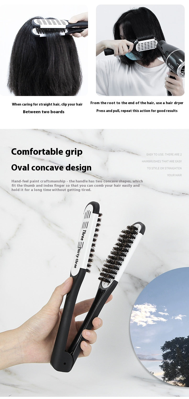 Peigne de pince de coiffure Bristle cheveux droits Styling cheveux droits Comb en forme de V