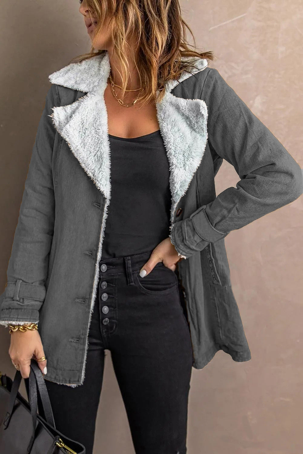 Manteau à manches longues pour femmes avec doublure en polaire