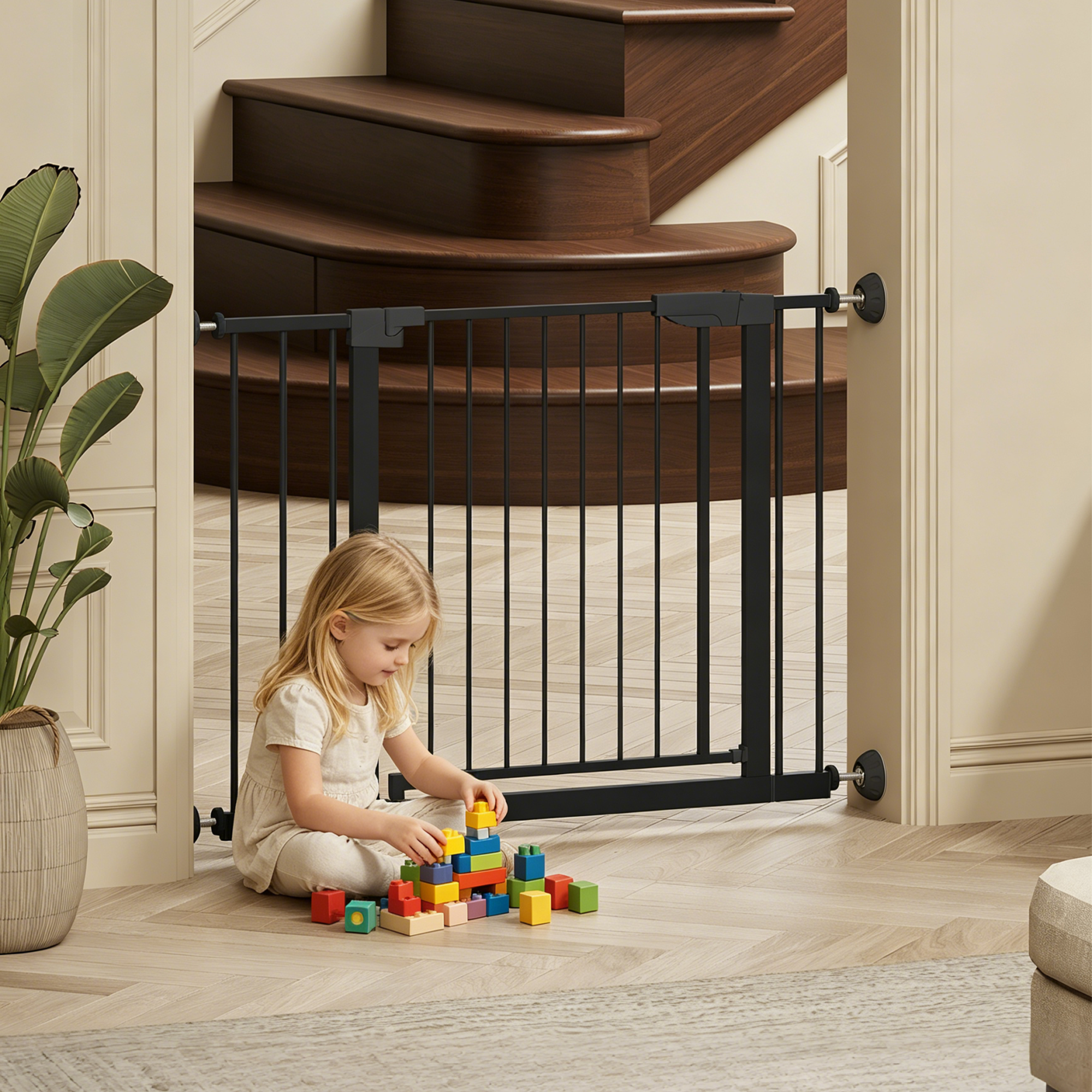 29,5-45,3" Wide Baby Gate avec protecteur mural pour escaliers