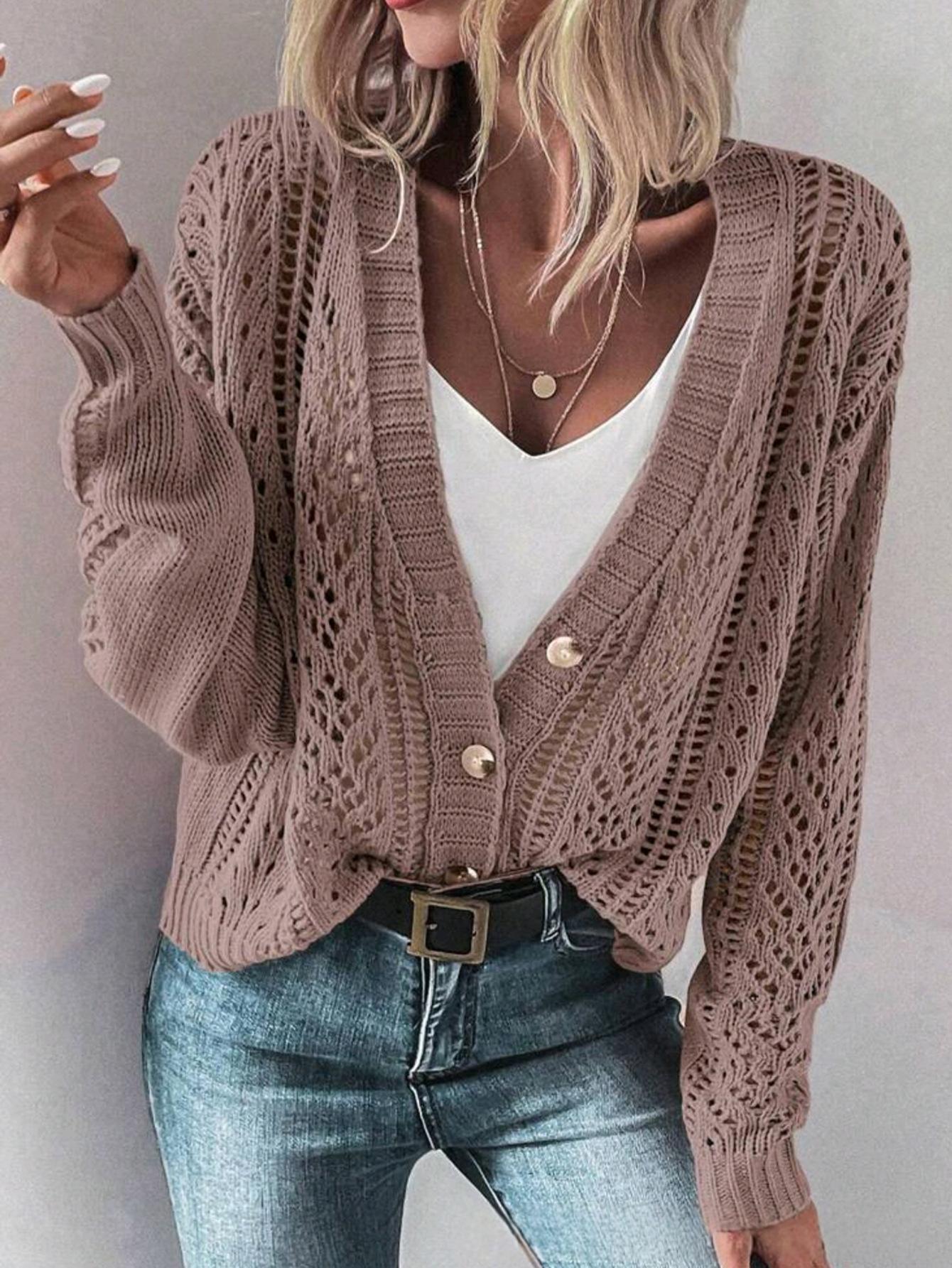 Femmes Cardigan tricoté Vêtements de dessus à manches longues en chaussant