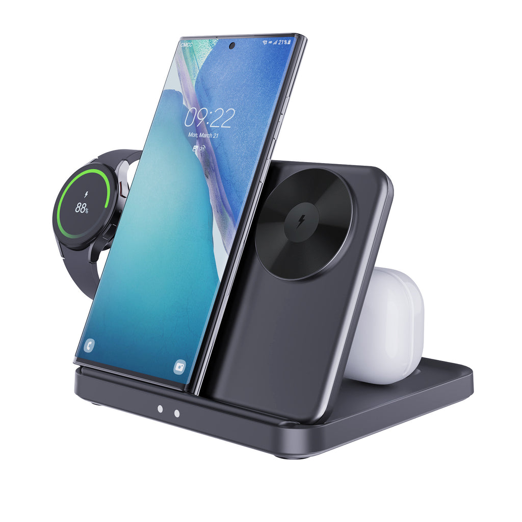 Support de bureau pliable pour chargeur sans fil trois en un