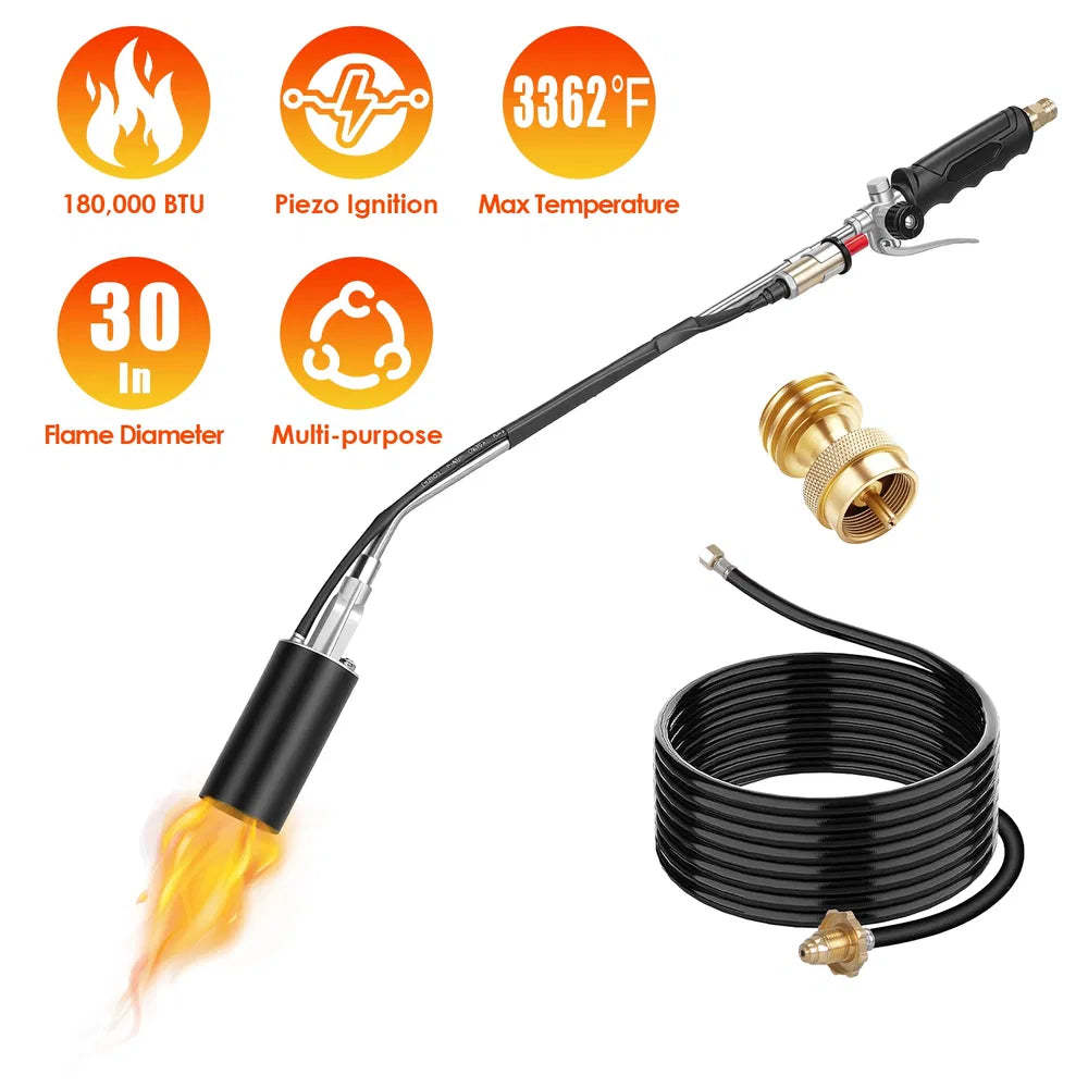 180 000 BTU Propane Weed Torch Brûleur de mauvaises herbes de poids lourds Weeder Flame Weeder avec 10FT Hose Piezo Ig