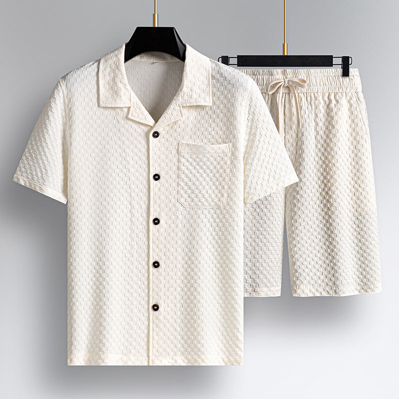 Lapel Short manches courtes costume jeune et d'âge moyen porter mode tendance deux-pièces costume