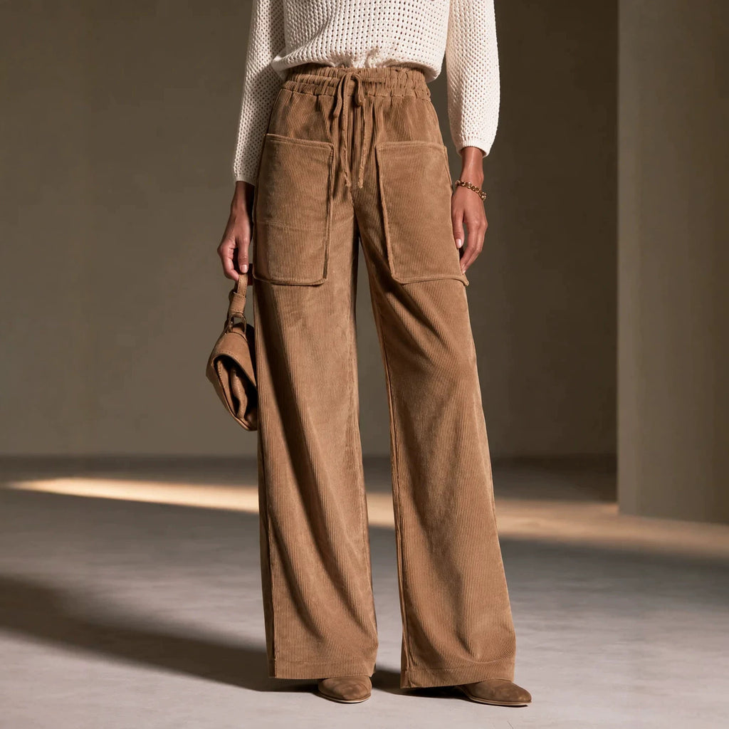 Pantalons à cordes haute taille pour femmes Corduroy
