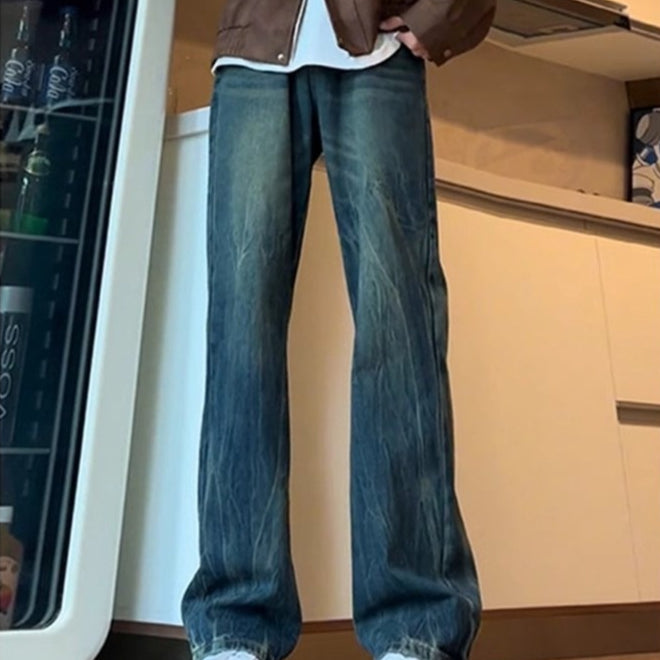 Hommes Lavés Jeans denim à fente droite